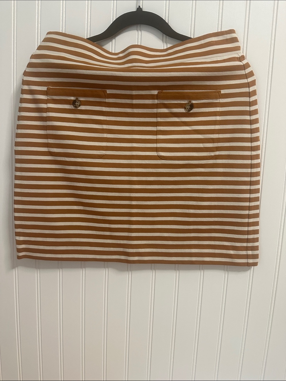 J. Crew Camel and White Striped Mini Skirt